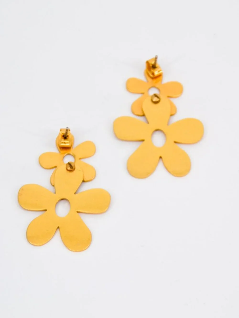 Madewell Double Flower Stud Drop Earrings Gold Toned